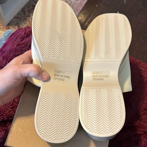 GENSHUO Platform Open Toe Wedge SIide Sandals. Cream. Size 10 - Picture 8 of 10
